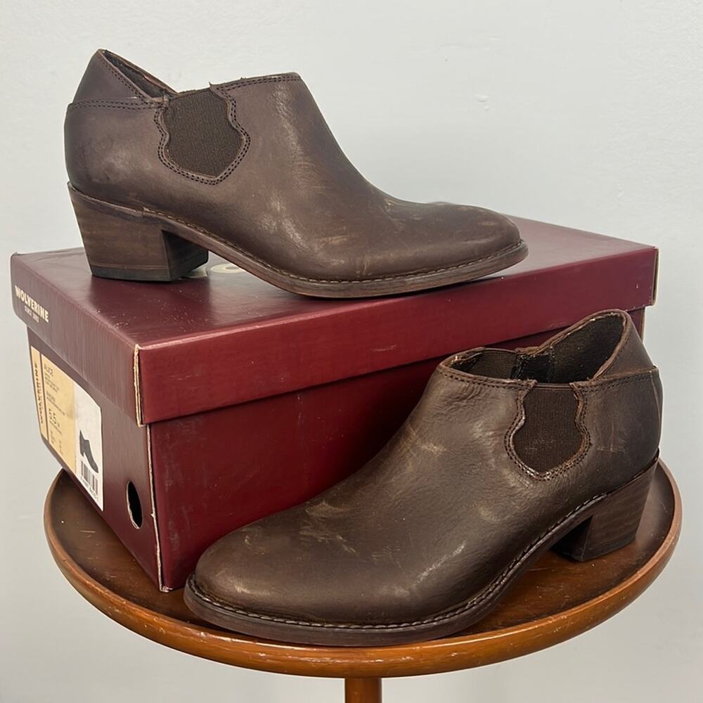 Wolverine Alice women's brown leather heeled low cut ankle shoe/ bootie